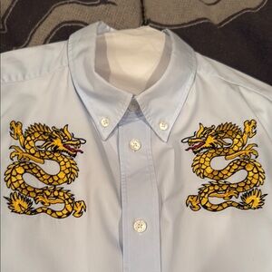 Men's Light Blue Dragon Embroidered Shirt